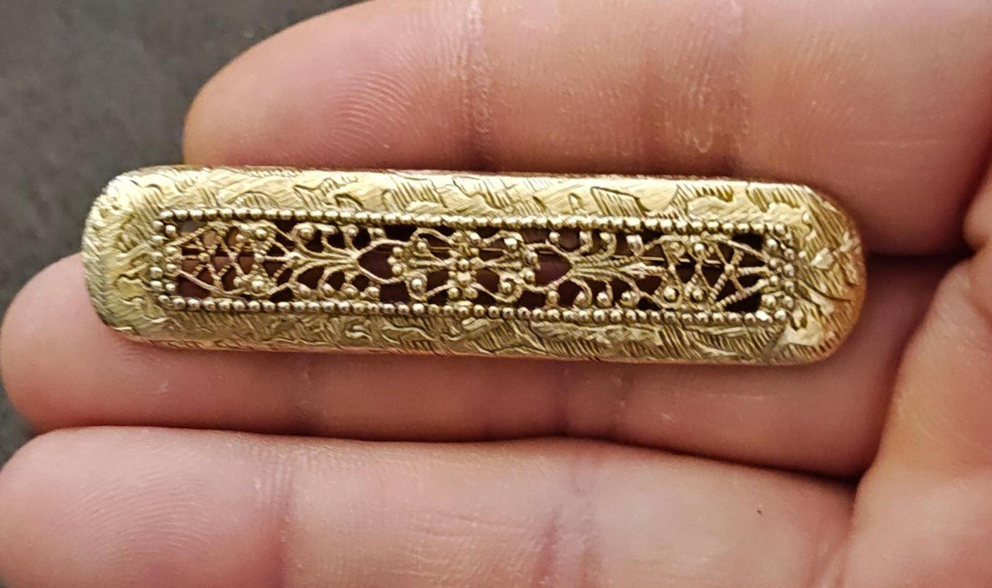1980s Gold Tone Victorian Filigree Style Brooch