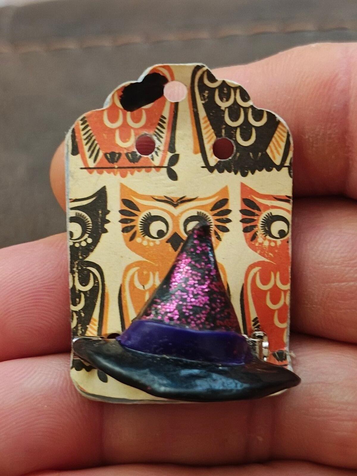 Handcrafted Clay Witch Hat With Glitter Accents Brooch