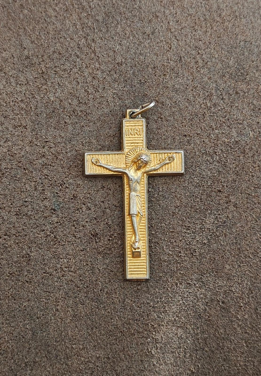 1970's INRI Cross Crucifix Gold Tone Pendant