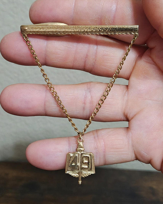 Hickok "Class of 1949" Vintage Gold Tone Tie Bar/Tie Clip Featuring a Book Charm