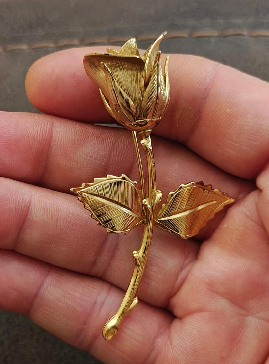 1960s/70s Gold Tone Textured Rose Brooch