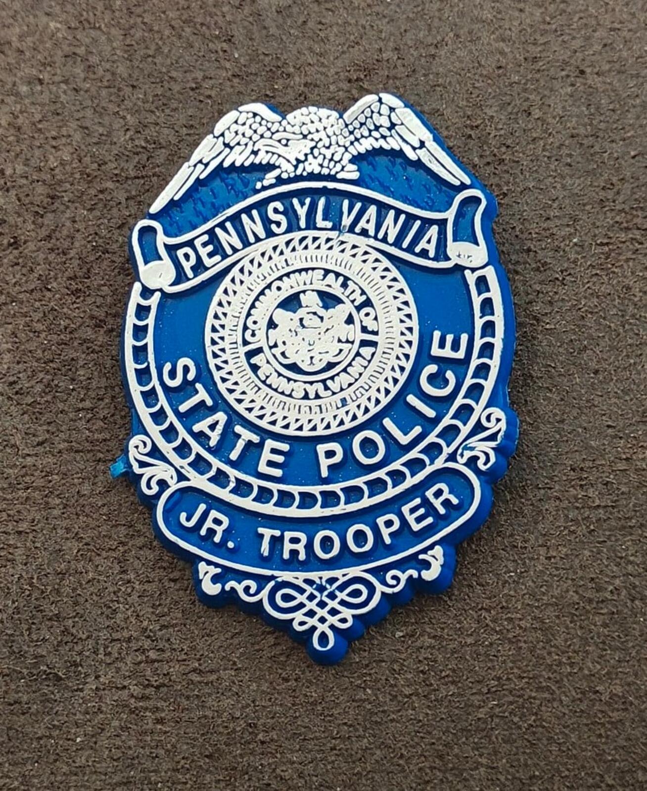 1980s/90s Rare & HTF Plastic Blue & White Junior Trooper Toy Badge