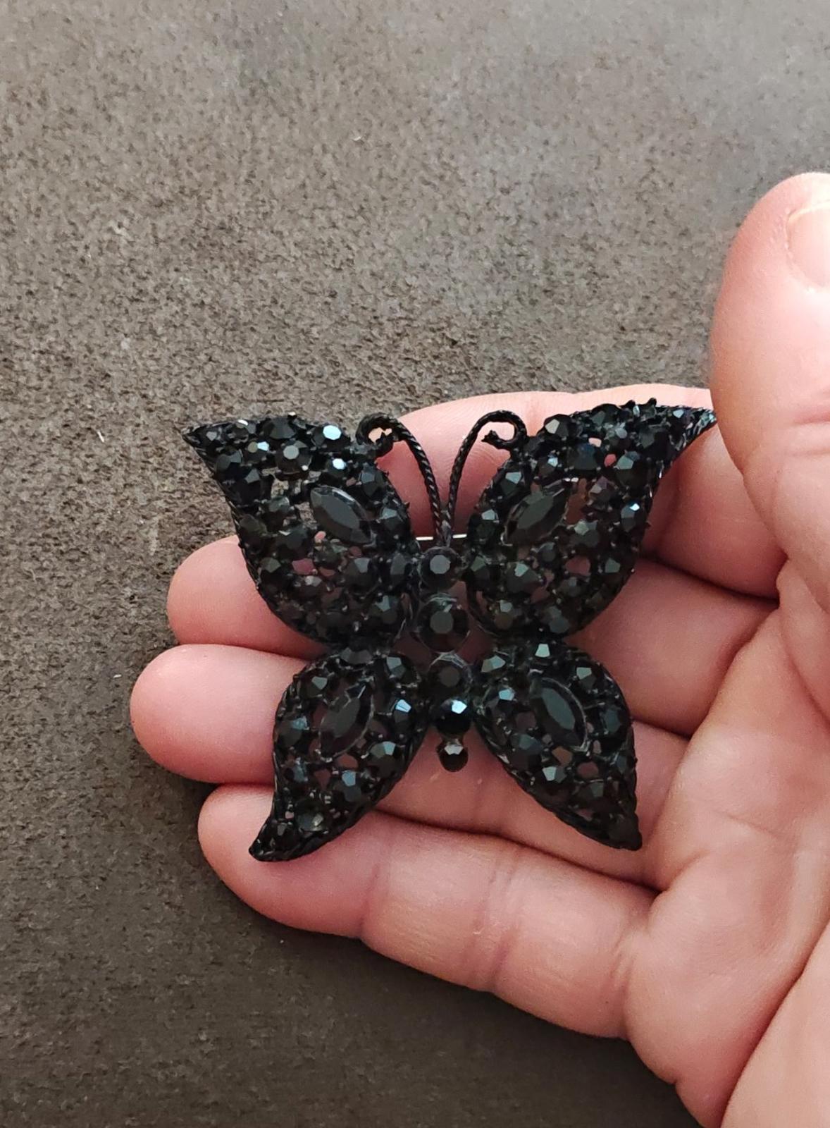 1950's Black Rhinestone Butterfly Brooch