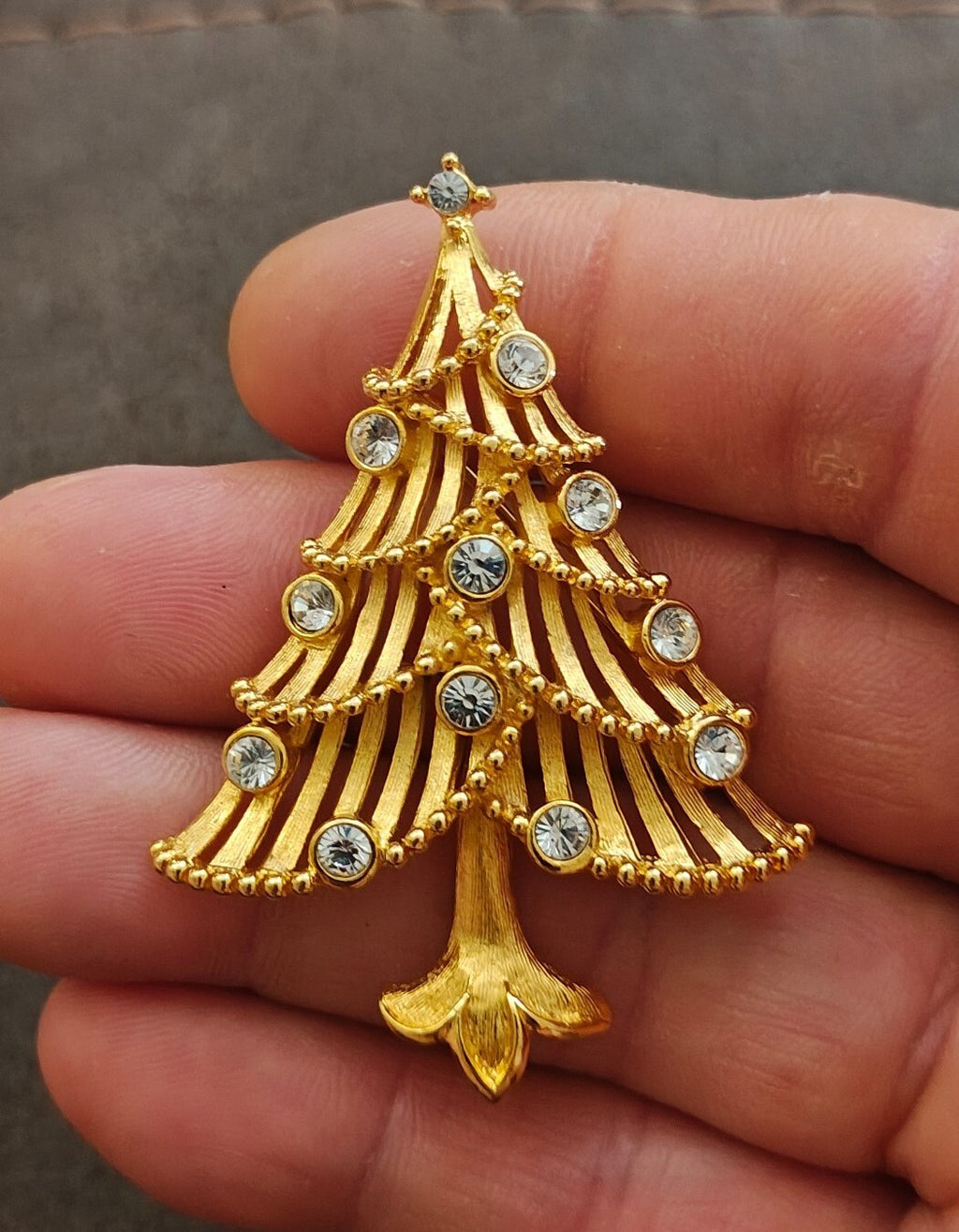 1960s/70s Gold Tone Four-tier Open Slat Christmas Tree Brooch