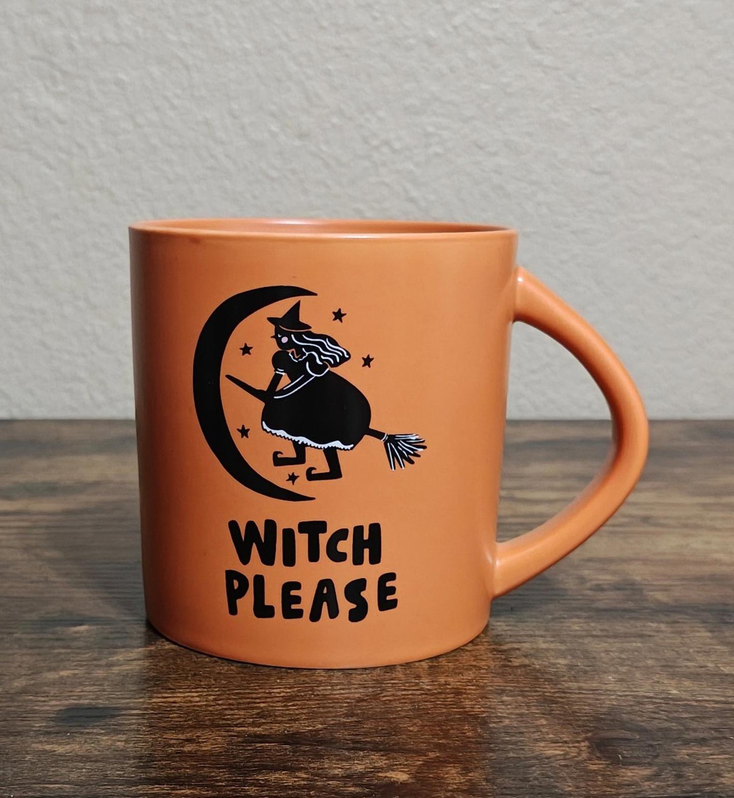 Cool Witch Please Halloween Witch Stoneware 16 oz Double Sided Orange Mug.