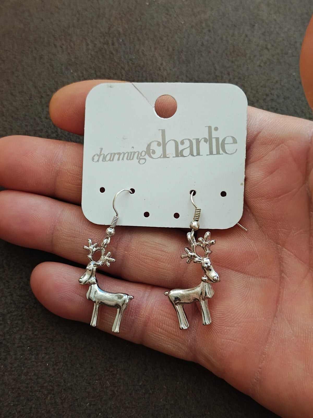 Charming Charlie Vintage Style Silver Reindeer Dangle Earrings