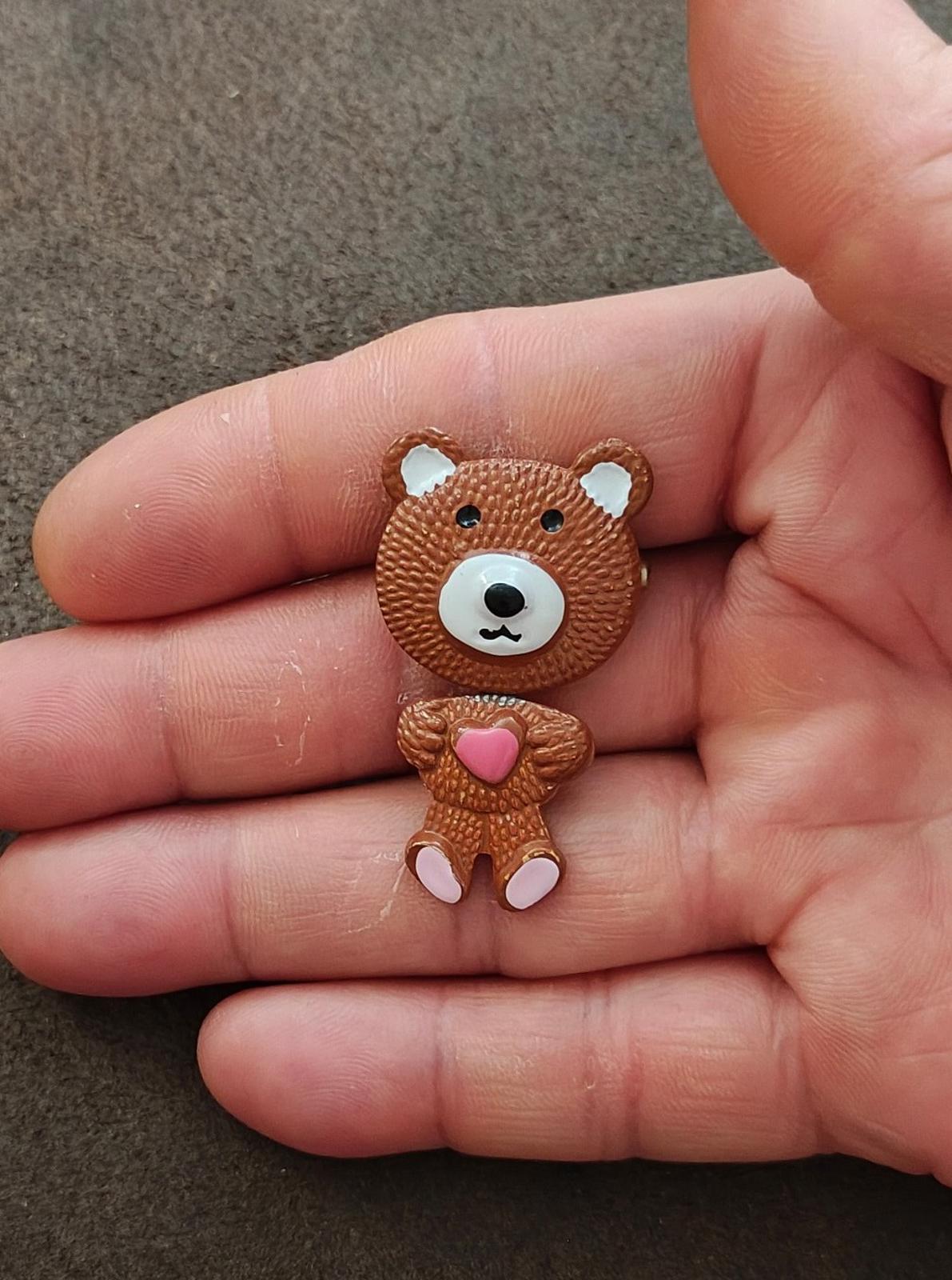 1970s/80s Metal Articulated Brown, White and Pink Enamel Teddy Bear Brooch
