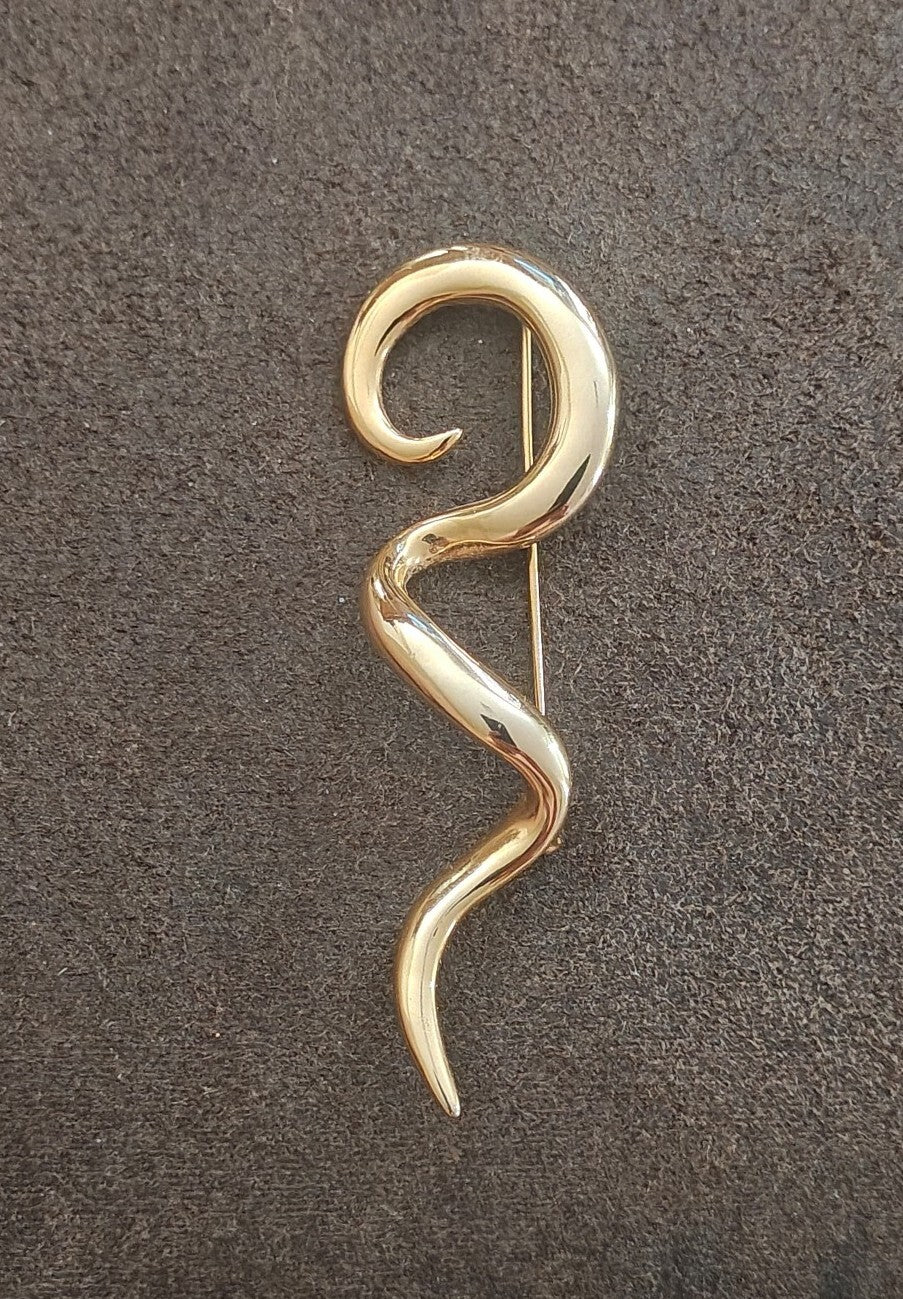 1980s Gold Tone Abstract/Swirl/Modernist Squiggle Brooch Pin.