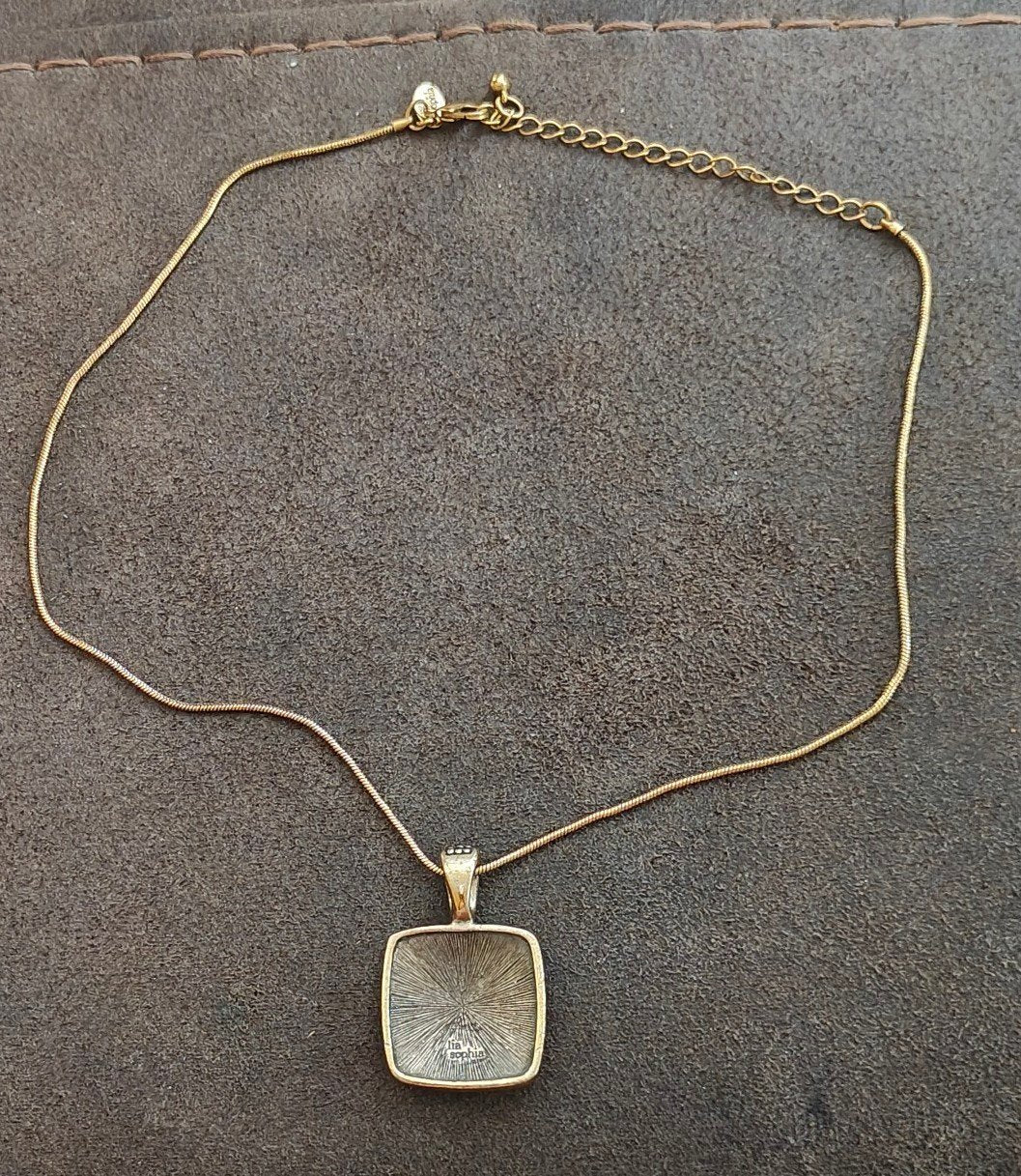Early 2000s Lia Sophia Gold Tone Mother of Pearl Mosaic Slide Pendant Necklace