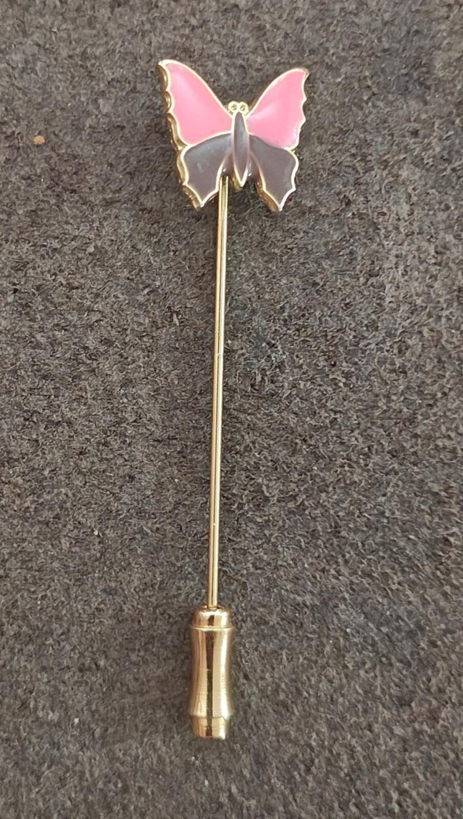 1980s Gold Tone Enamel Butterfly Stick Pin