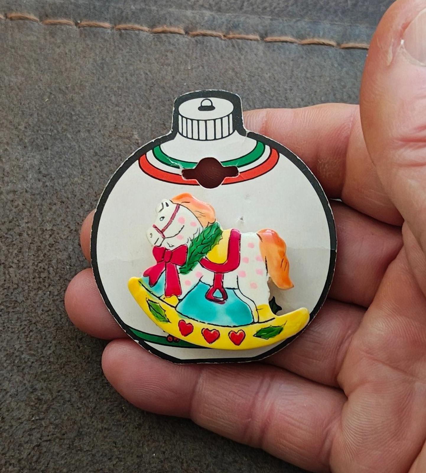 1980s Vintage Rocking Horse Holiday Plastic Pin Brooch New