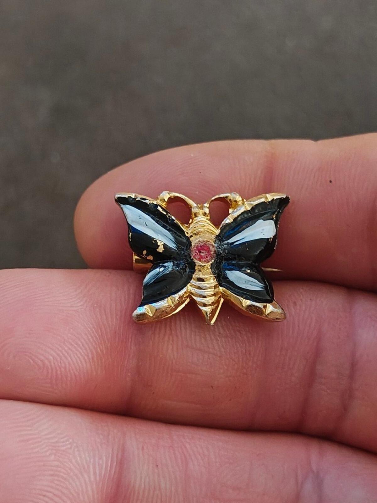 1960s/70s Gold Tone Enamel Butterfly Brooch