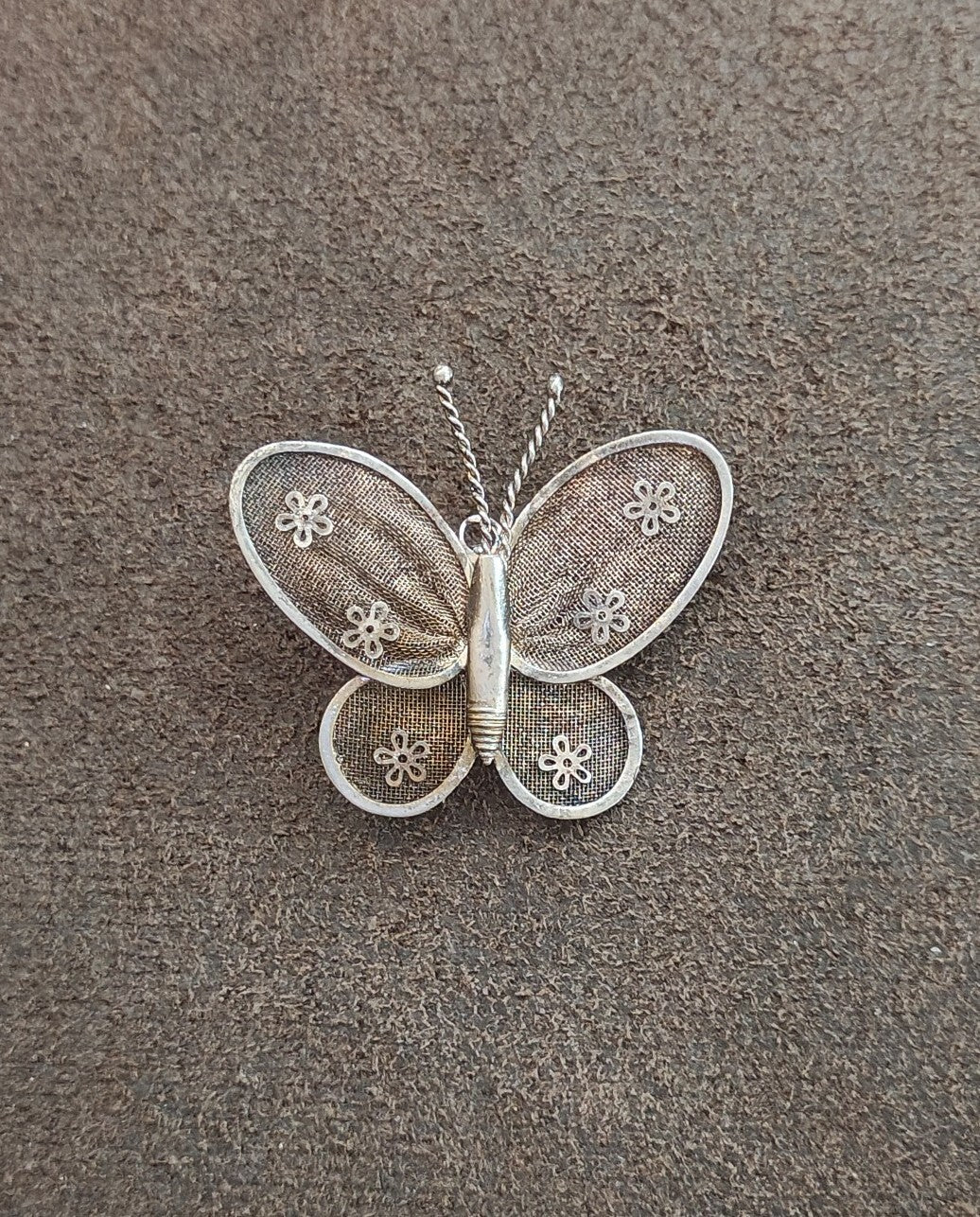 1960s/70s Silver Tone Mesh Butterfly Brooch & Pendant-Dual-Use Pin