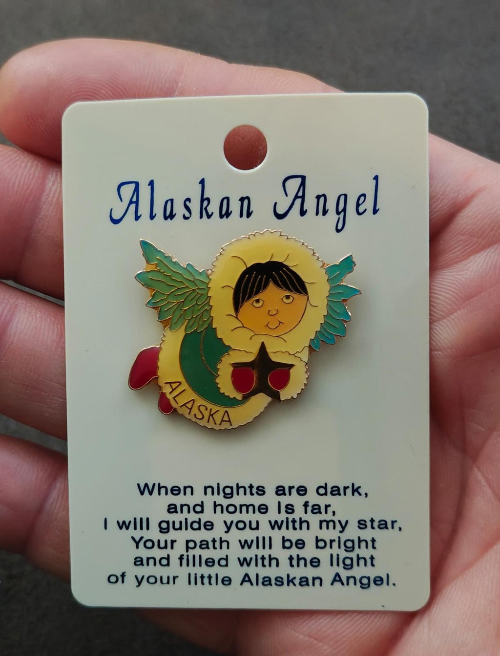 1980s Alaskan Angel Gold Tone Enamel Pin