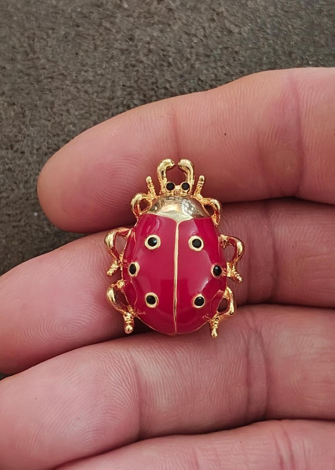 1980s Gold Tone With Red Enamel Ladybug Brooch, a highly collectible