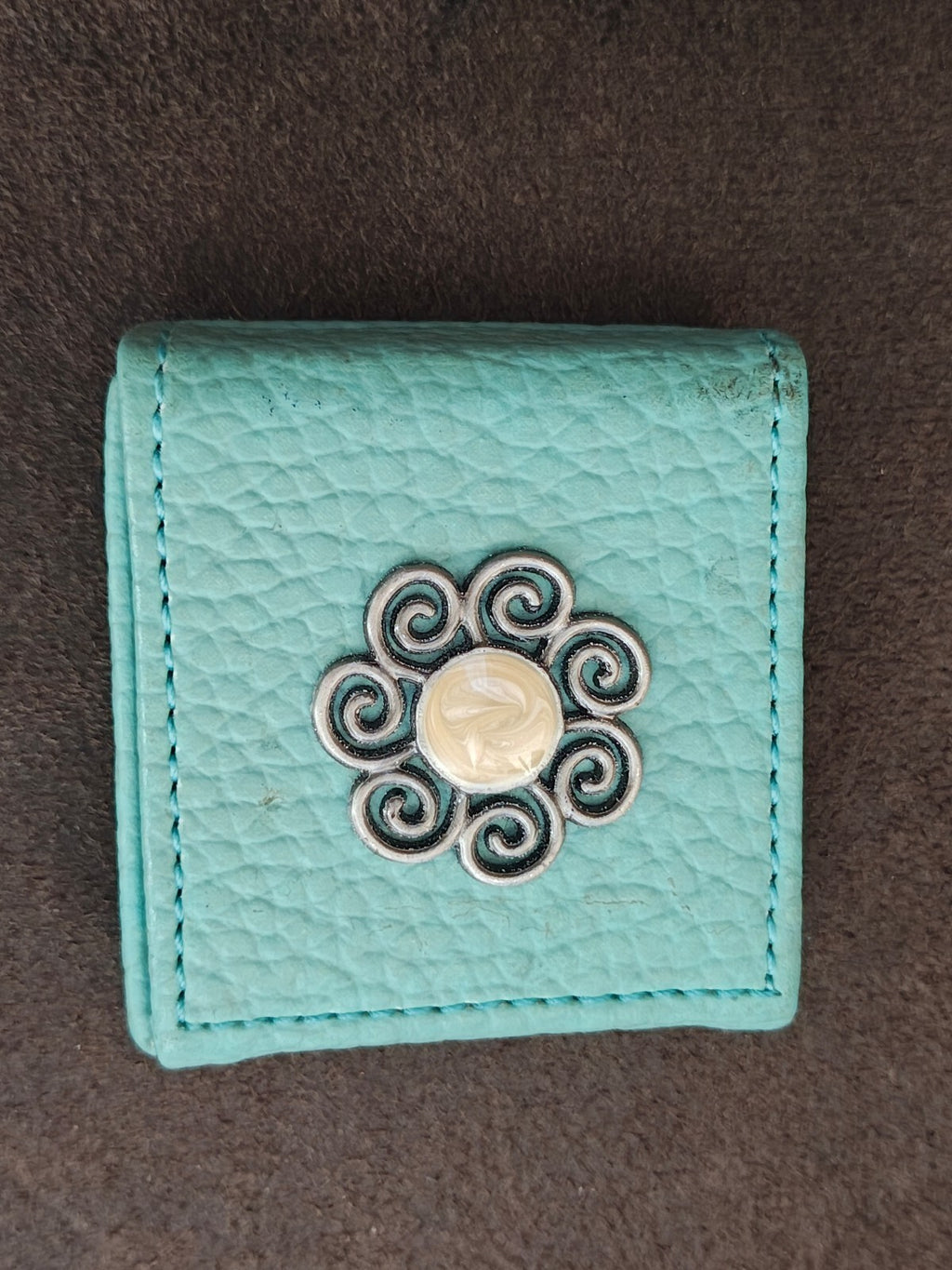 1980s Turquoise Pebbled Swirl Design Mini Trinket & Pill Box