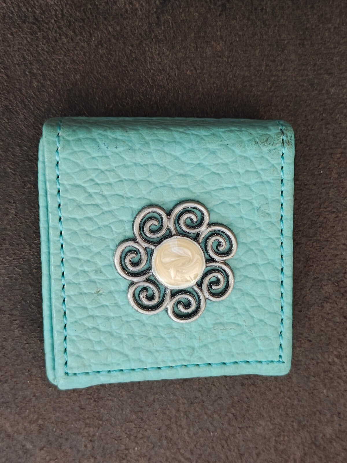 1980s Turquoise Pebbled Swirl Design Mini Trinket & Pill Box