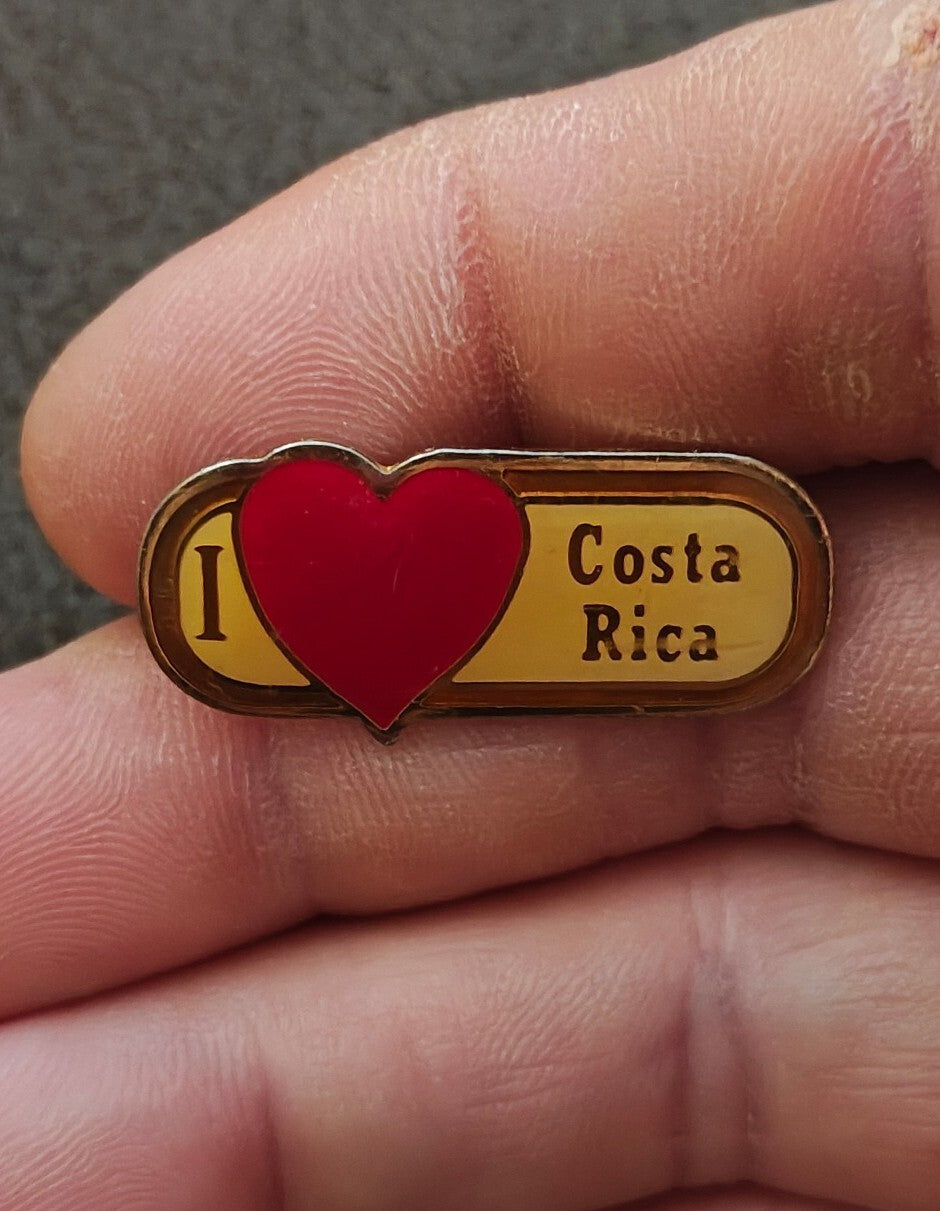 1980s I Love Costa Rica Travel Souvenir Gold Tone Enamel Pin