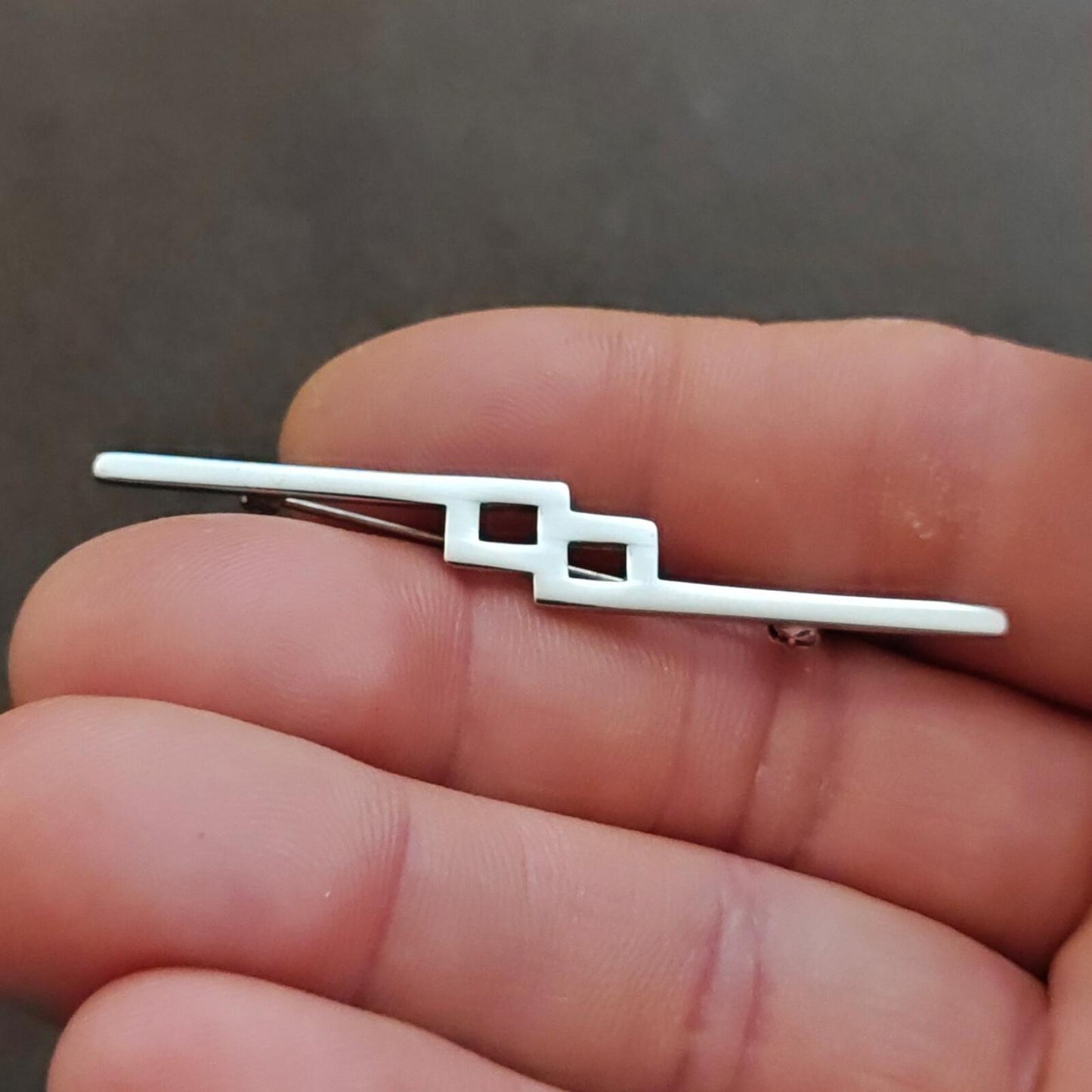 1960s Signed Monet Silver Tone Art Deco Style Geometric Brooch