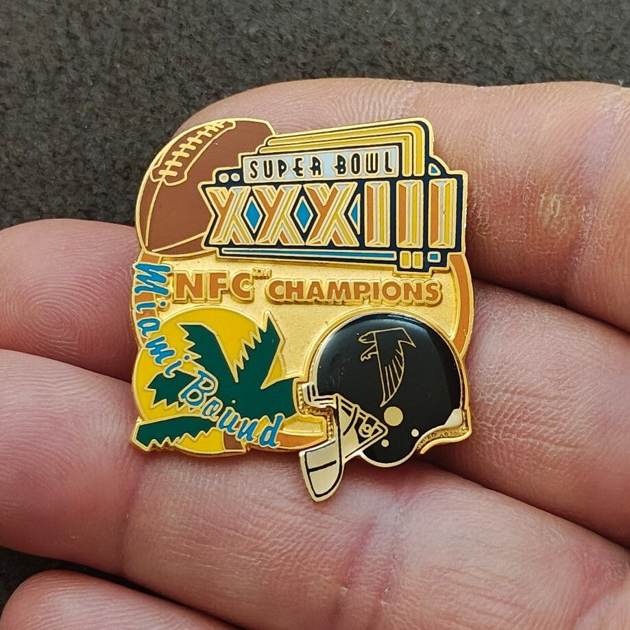 1998 Atlanta Falcons NFC Champions Super Bowl XXXIII Miami Bound Gold Tone Pin