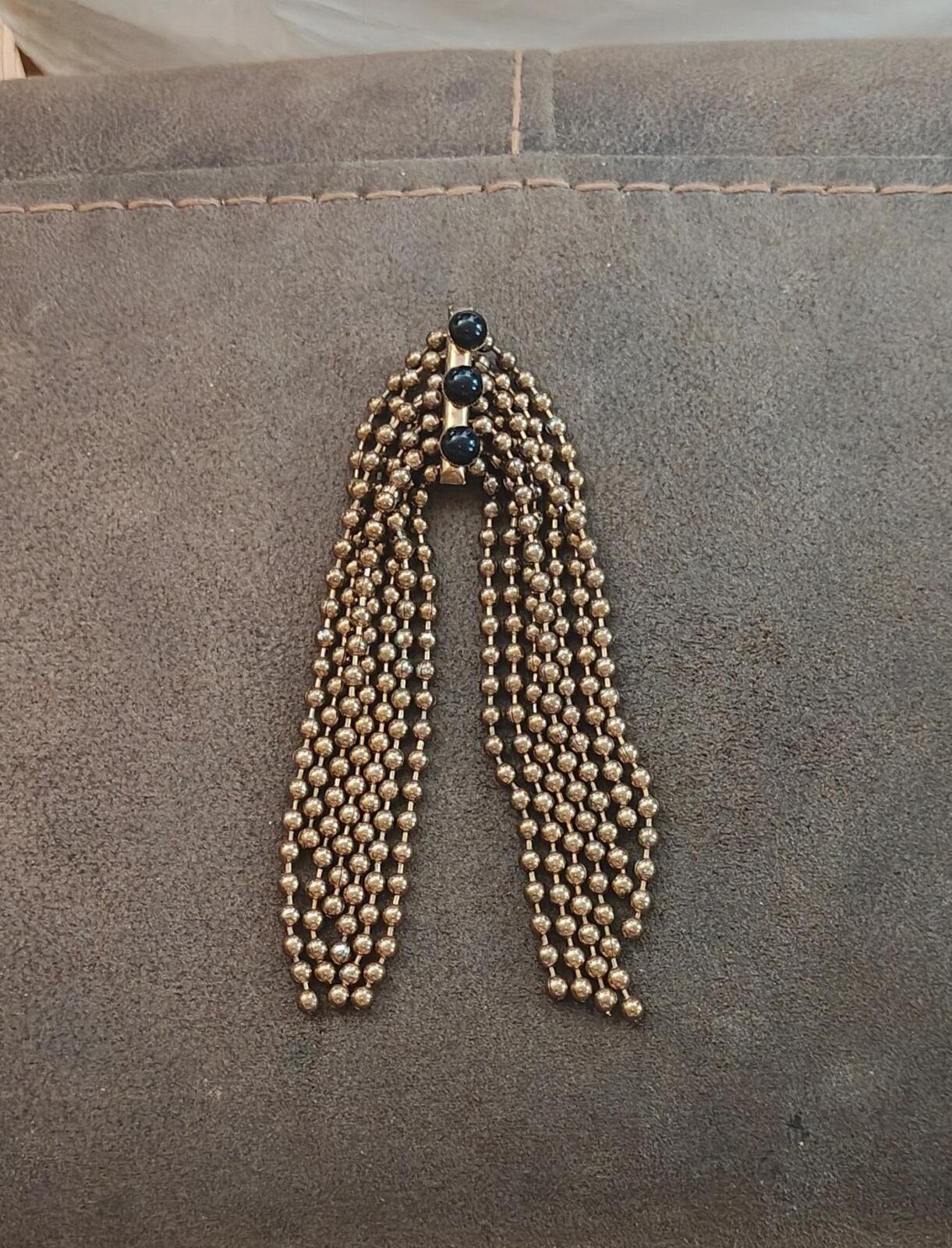 1980s Rare Art Deco Style Drop Tassel Gold Tone Brooch