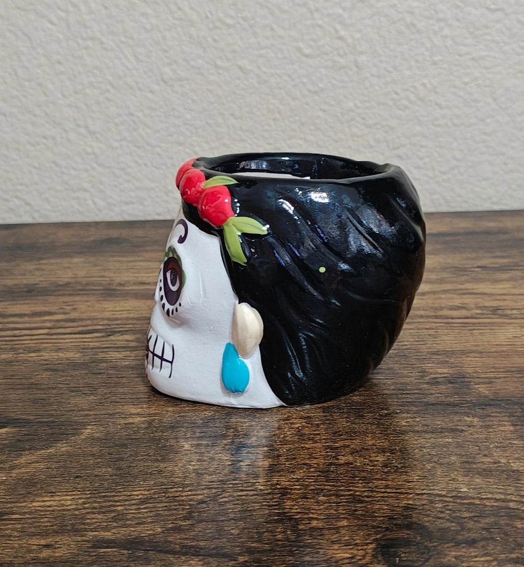 Hand Painted Sugar Skull/Day of The Dead Ceramic Planter/Cup