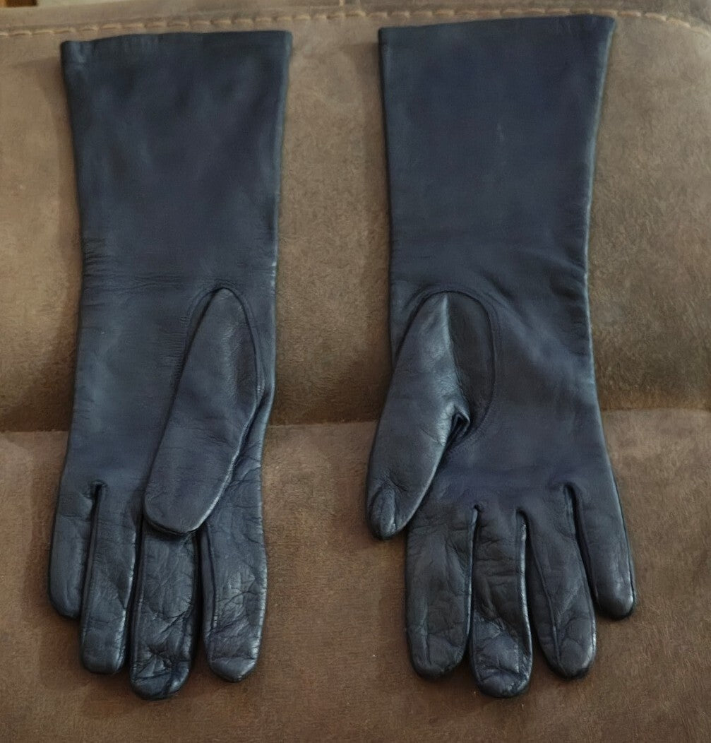 1950s/60’s Bamberger’s New Jersey Dark Navy Blue Long Leather Gloves