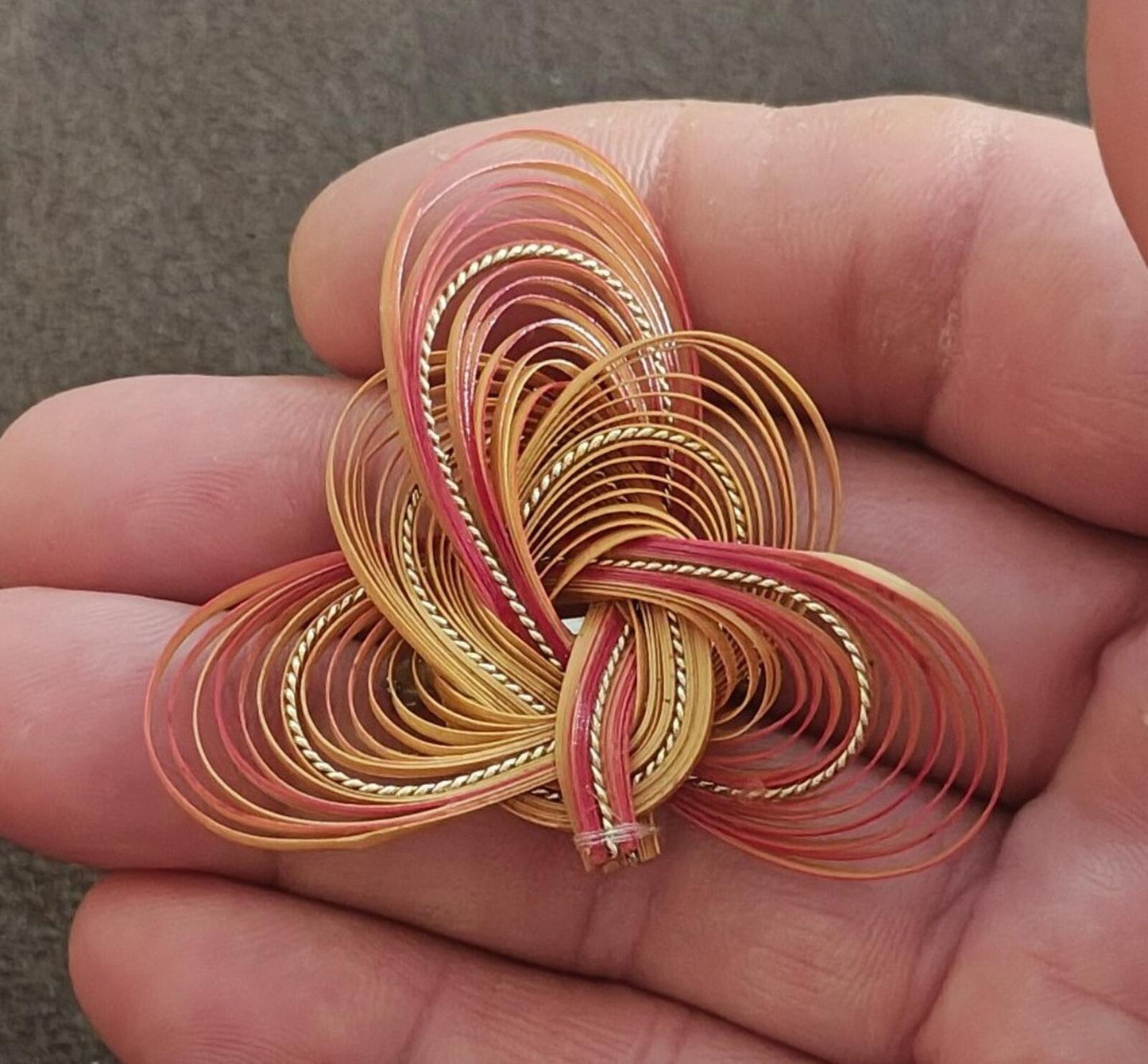 1960s/70s Quilled Bamboo or Rattan Folk Art Brooch
