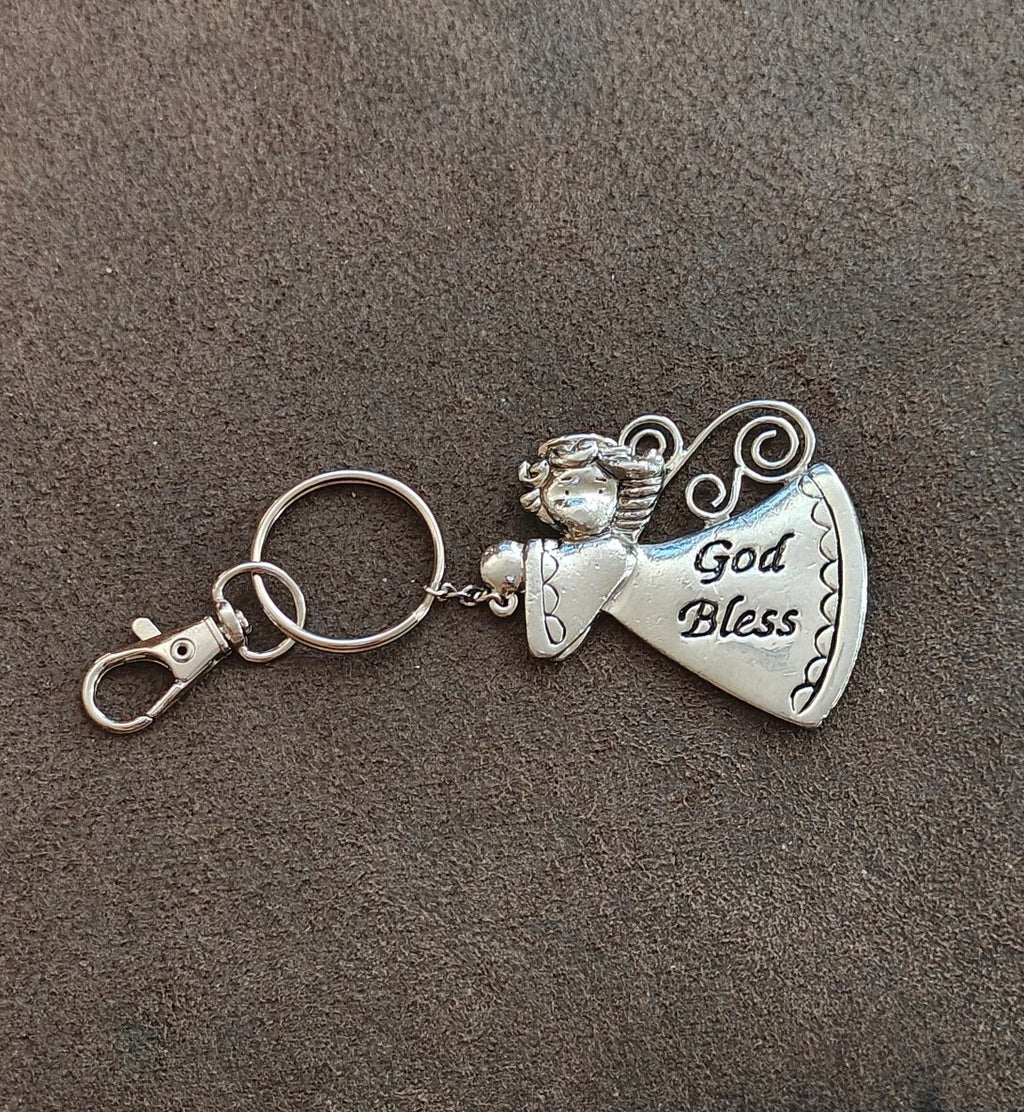 Ganz Silver Tone "God Bless" Angel Charm Keychain