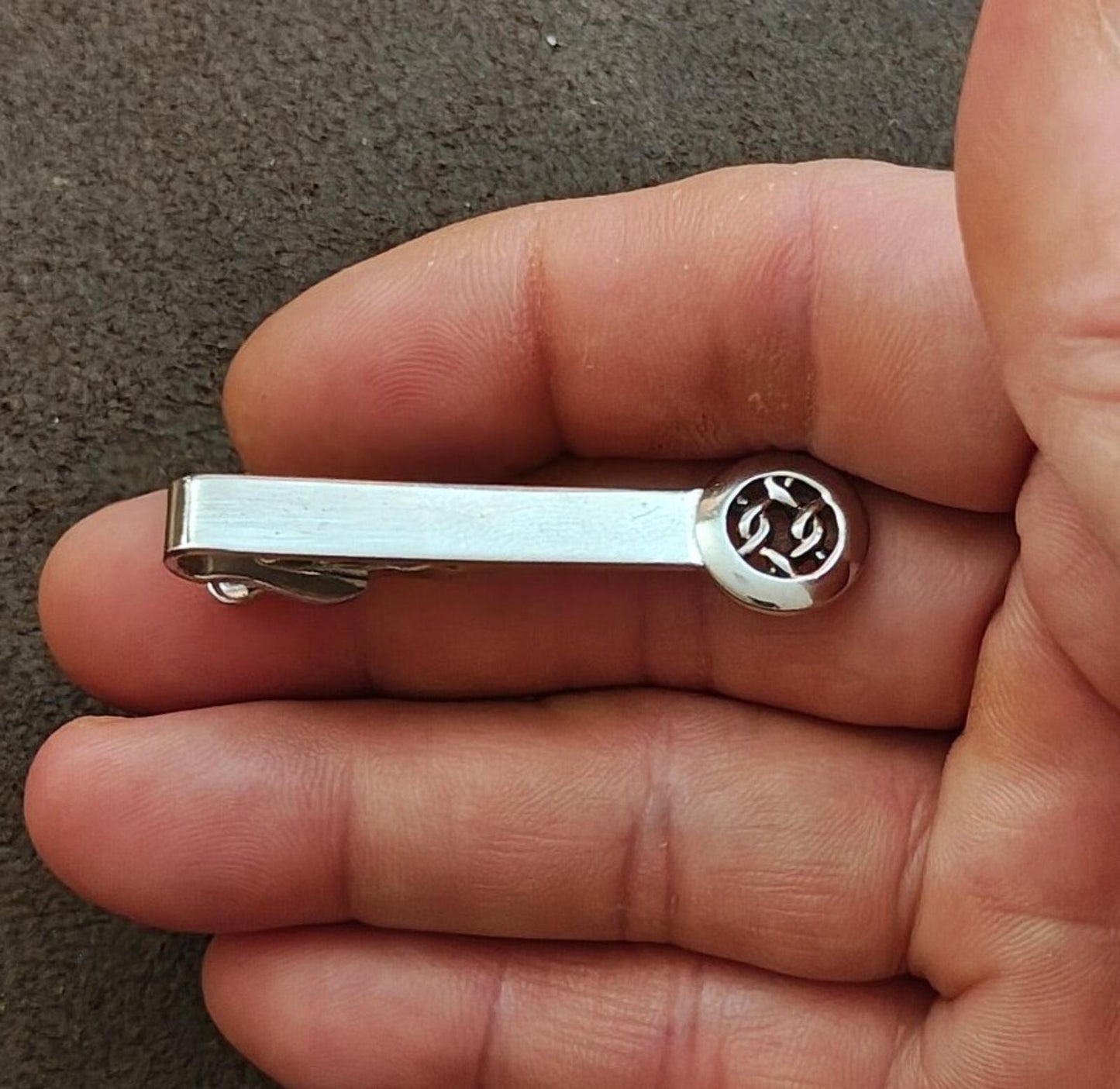 1950s Signed Swank Silver Tone Celtic Knot Tie Bar/Tie Clip