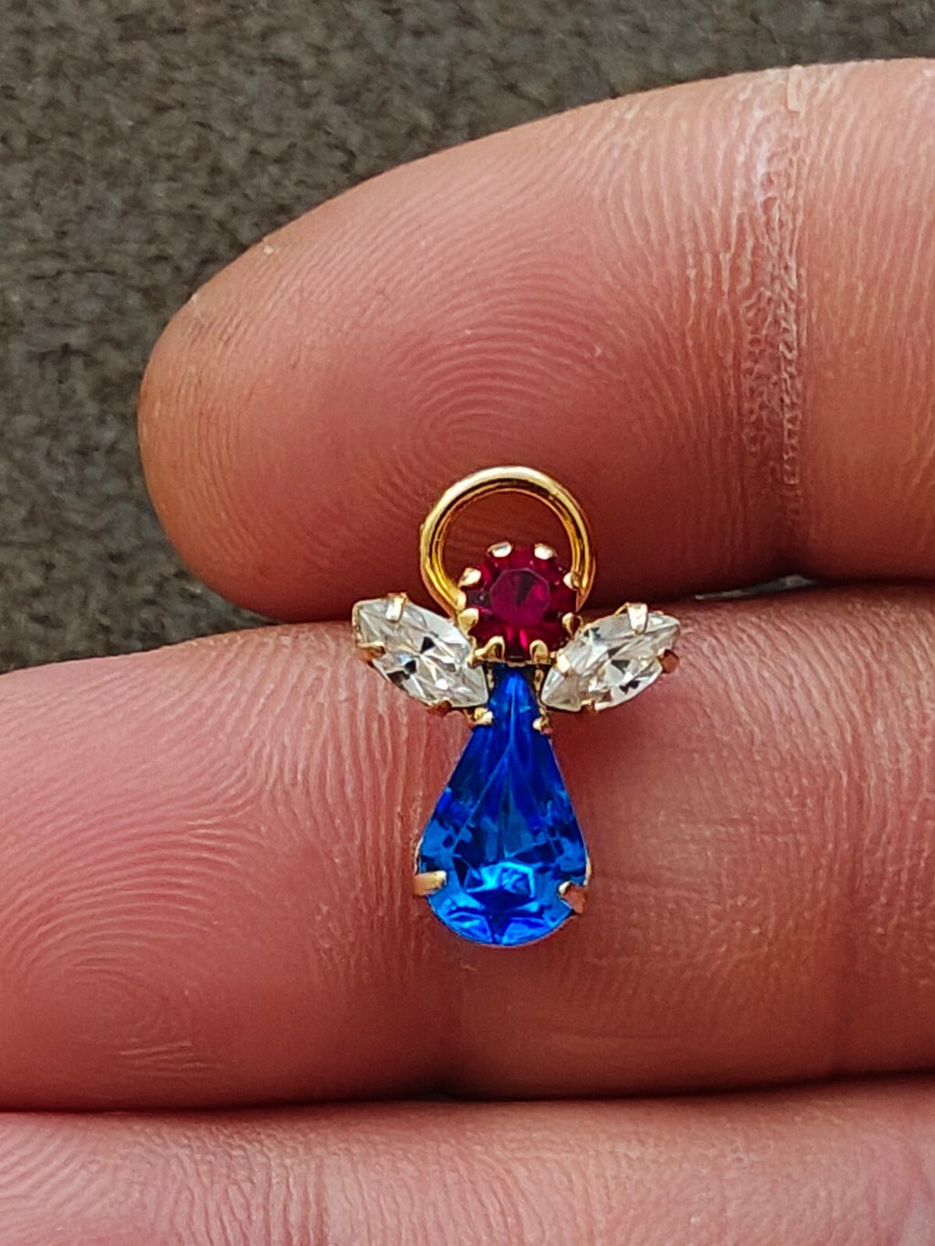 1990s Gold Tone With Red, White & Blue Rhinestones Small Patriotic Angel Pin