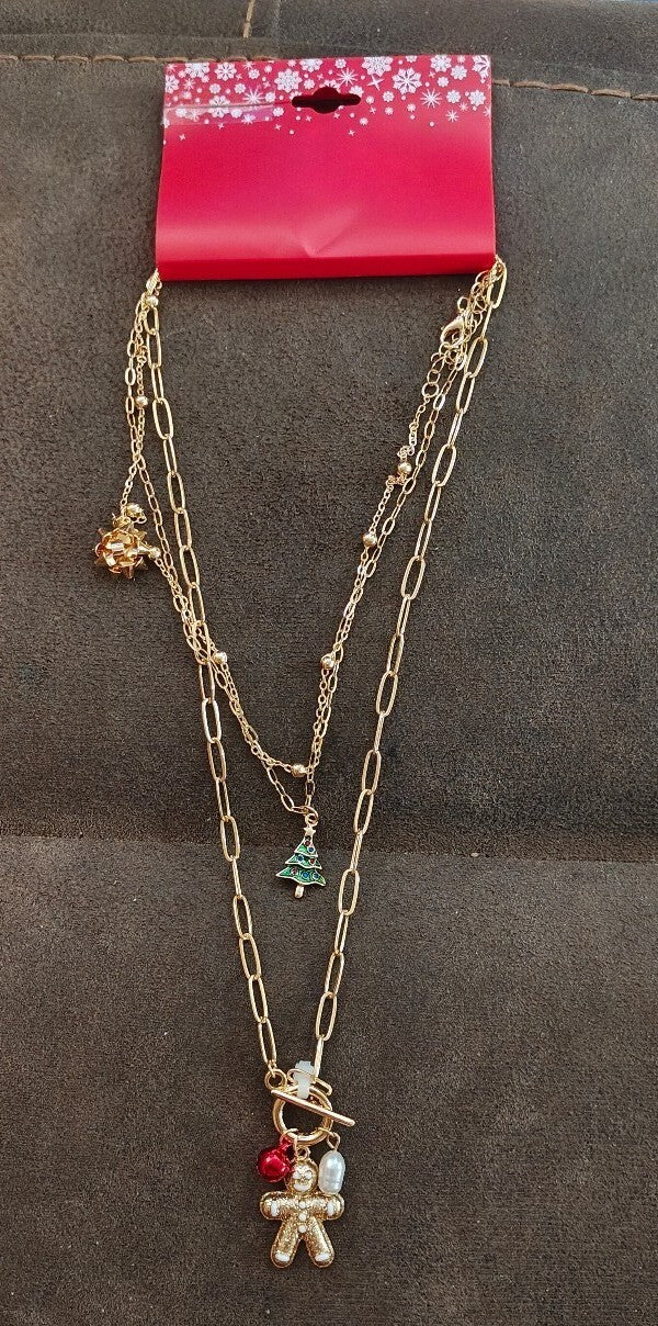 Retired Gold Tone Christmas Charm Layered Necklace NWT