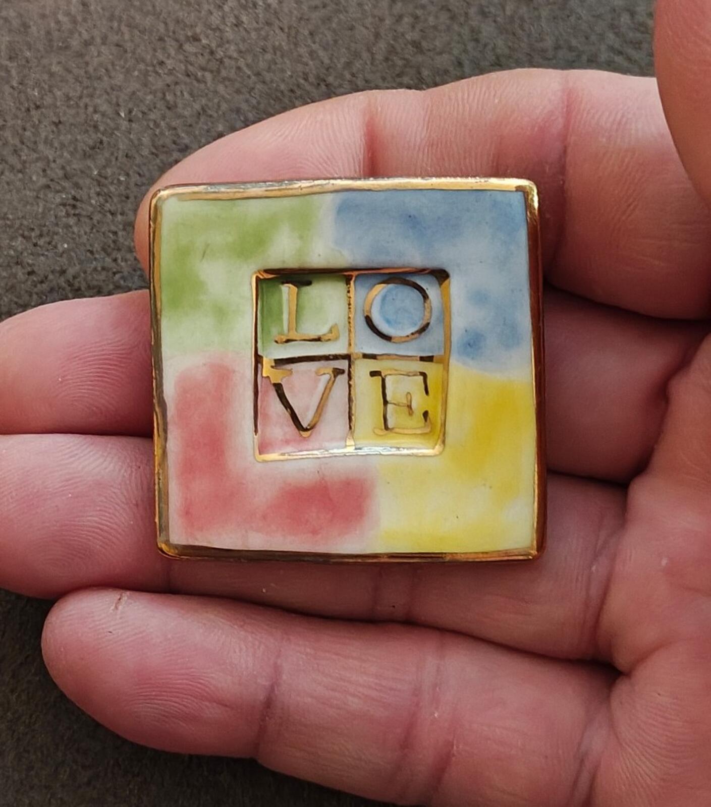 1980s Handcrafted Polymer Clay Slab Square Brooch
