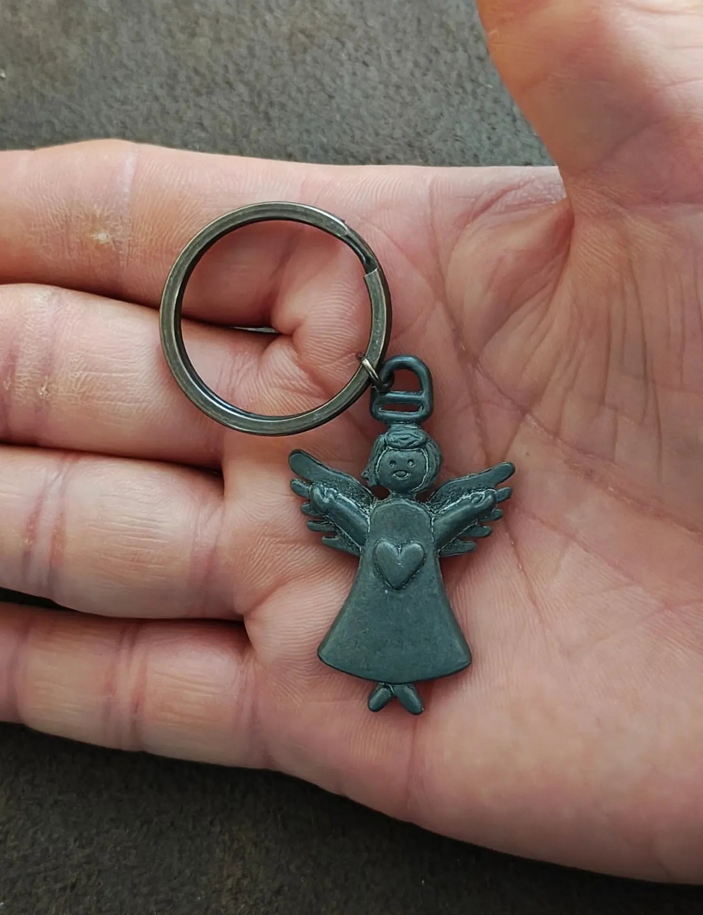 1990s Vintage Pewter Angel Keychain/Keyring