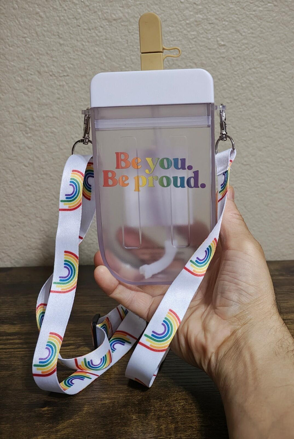 Colorful Gay Pride Apparel Popsicle Sipper 11.8 oz Water Bottle Rainbow Strap