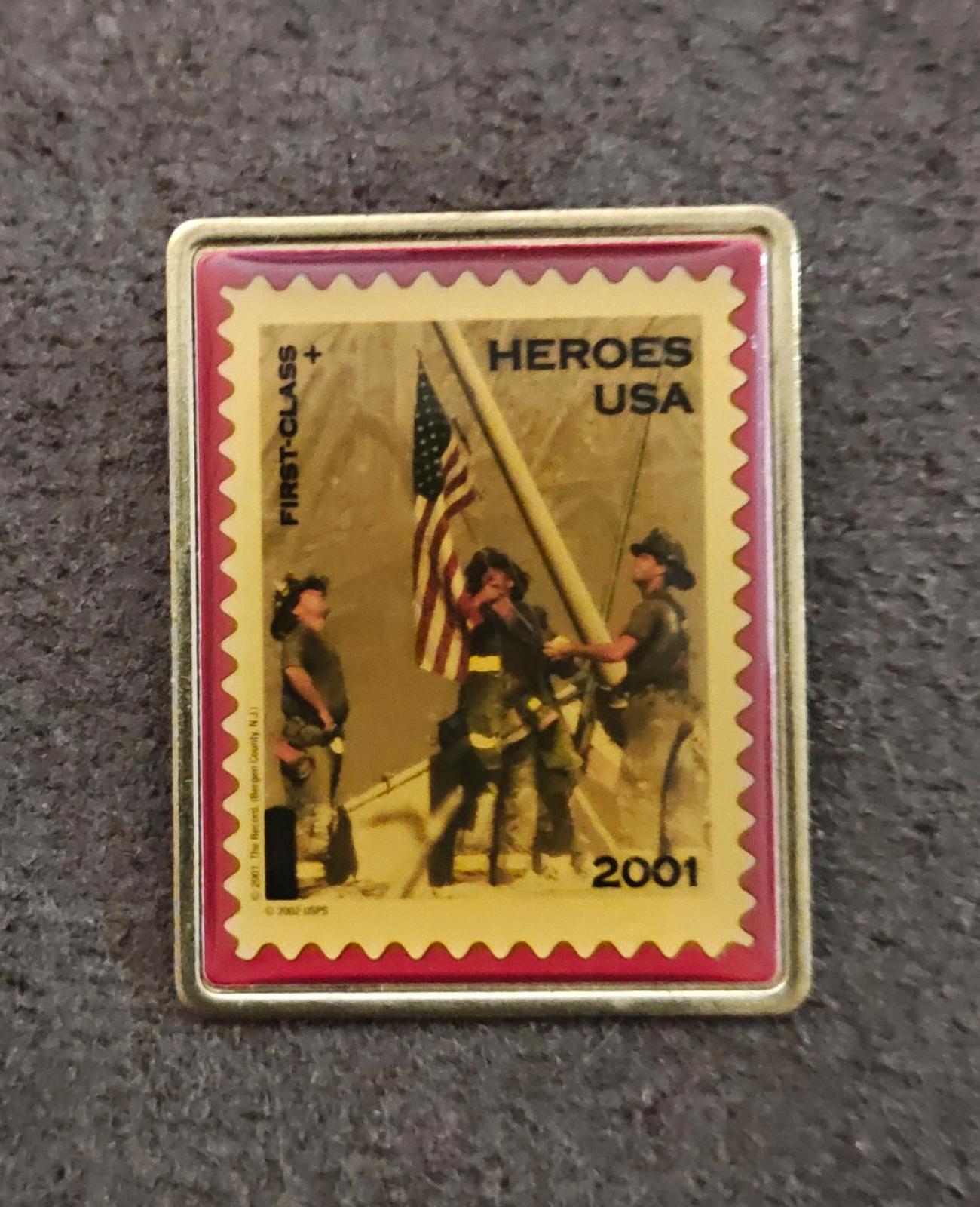 United States Postal Service "Heroes USA 2001" Commemorative Stamp Gold Tone Pin