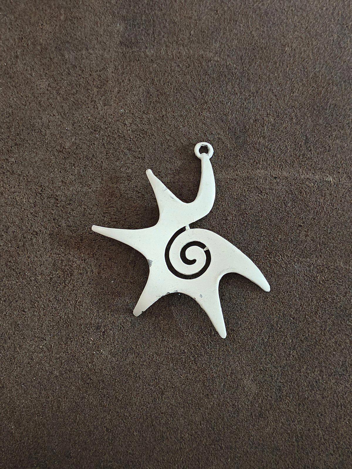 1970s Signed Kramer Spiral Star White Enamel Metal Pendant