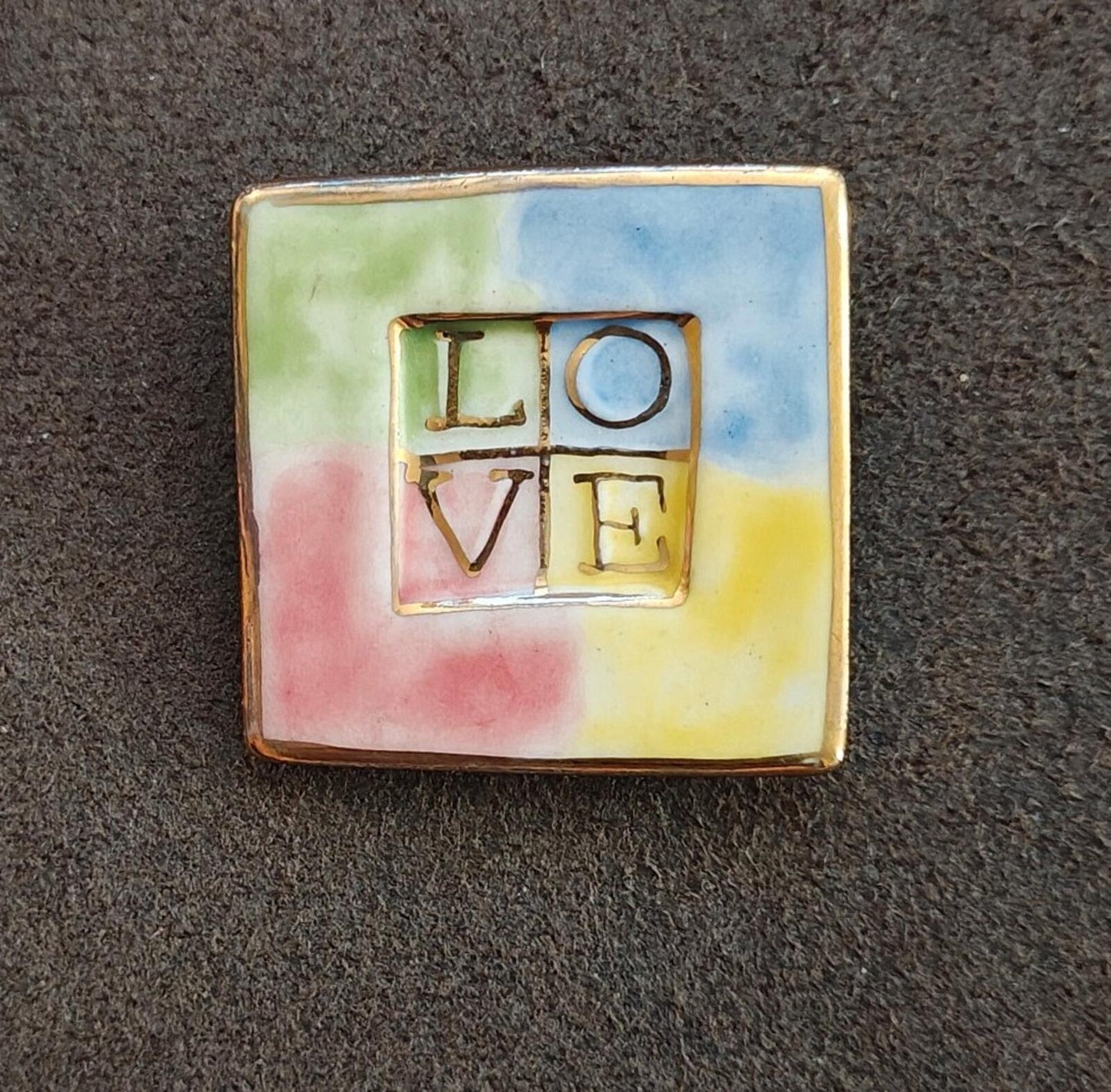 1980s Handcrafted Polymer Clay Slab Square Brooch