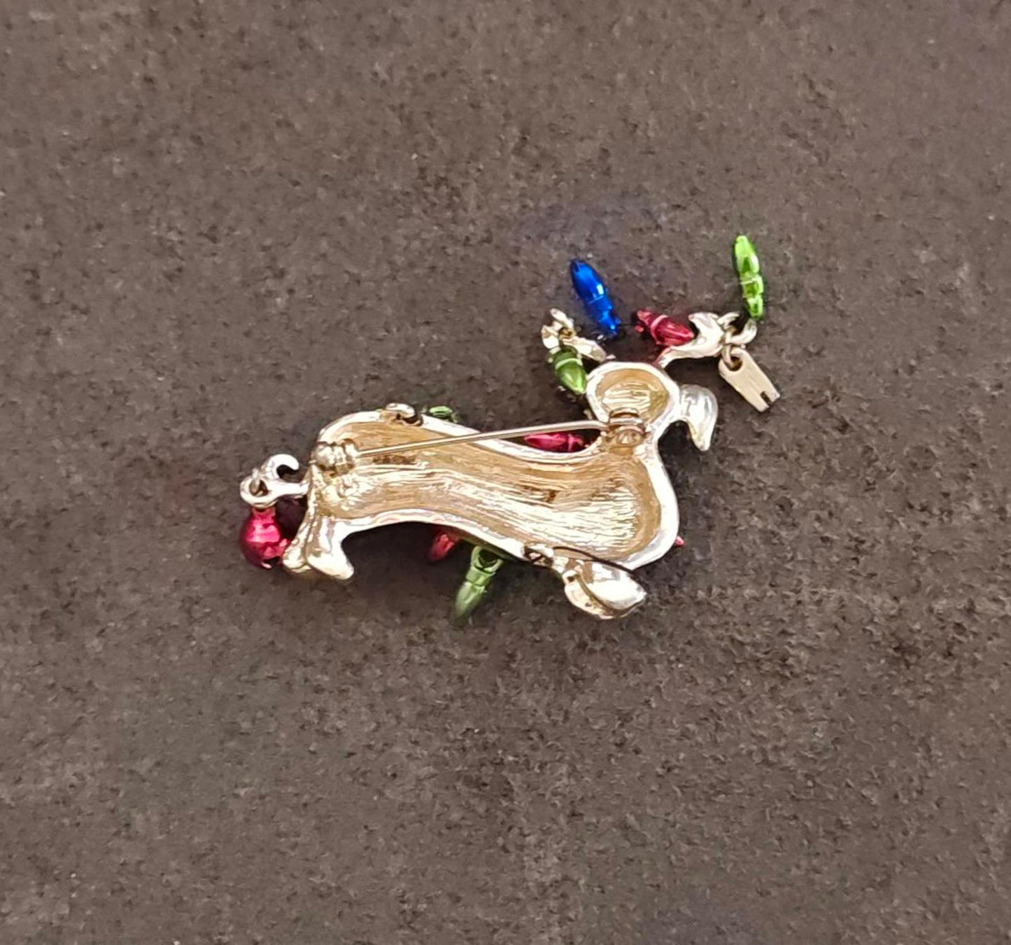 Dachshund Dog Wearing Reindeer Antlers and Wrapped In Colorful Lights Brooch