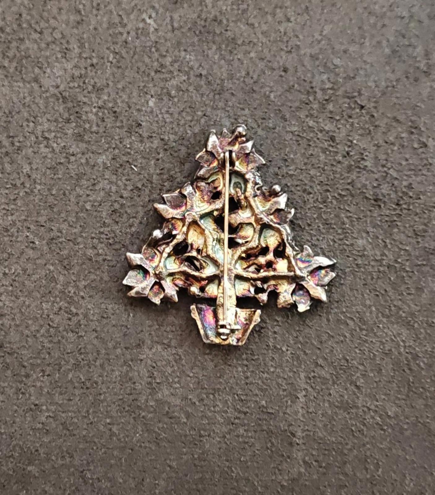 1960s Gold Tone Christmas Tree Brooch Featuring a Poinsettia Floral Design