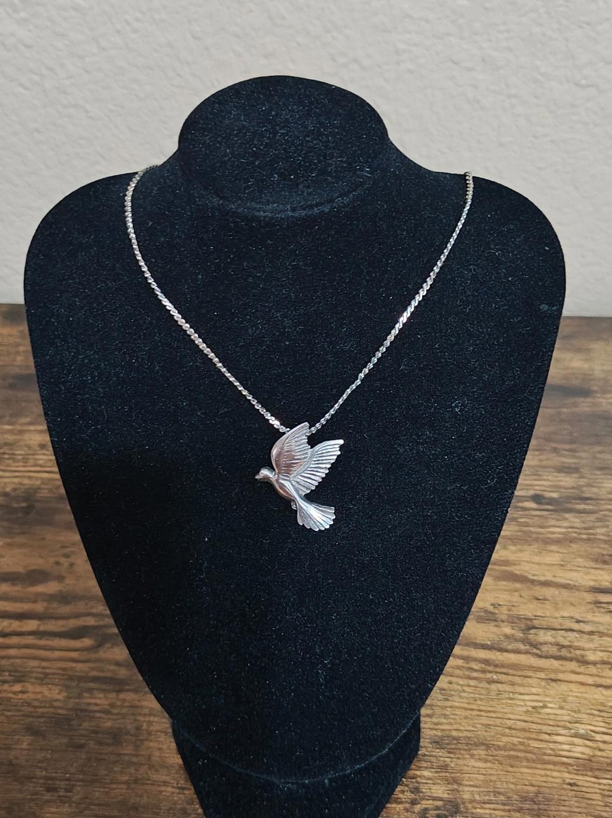 1980s Pewter Dove Pendant With Silver Tone Chain