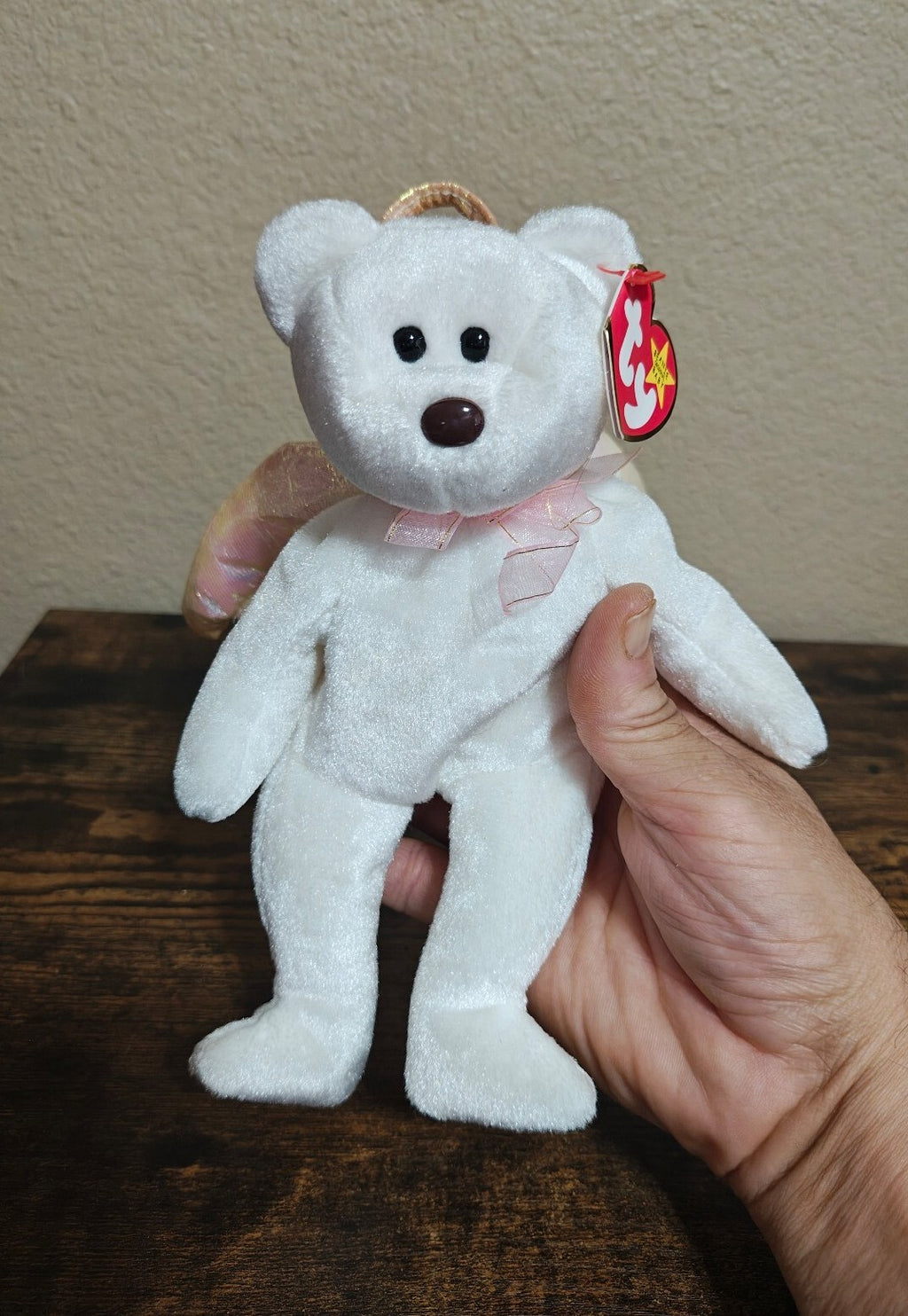1998 Rare Retired Ty Halo the Angel Bear Beanie Baby Plush
