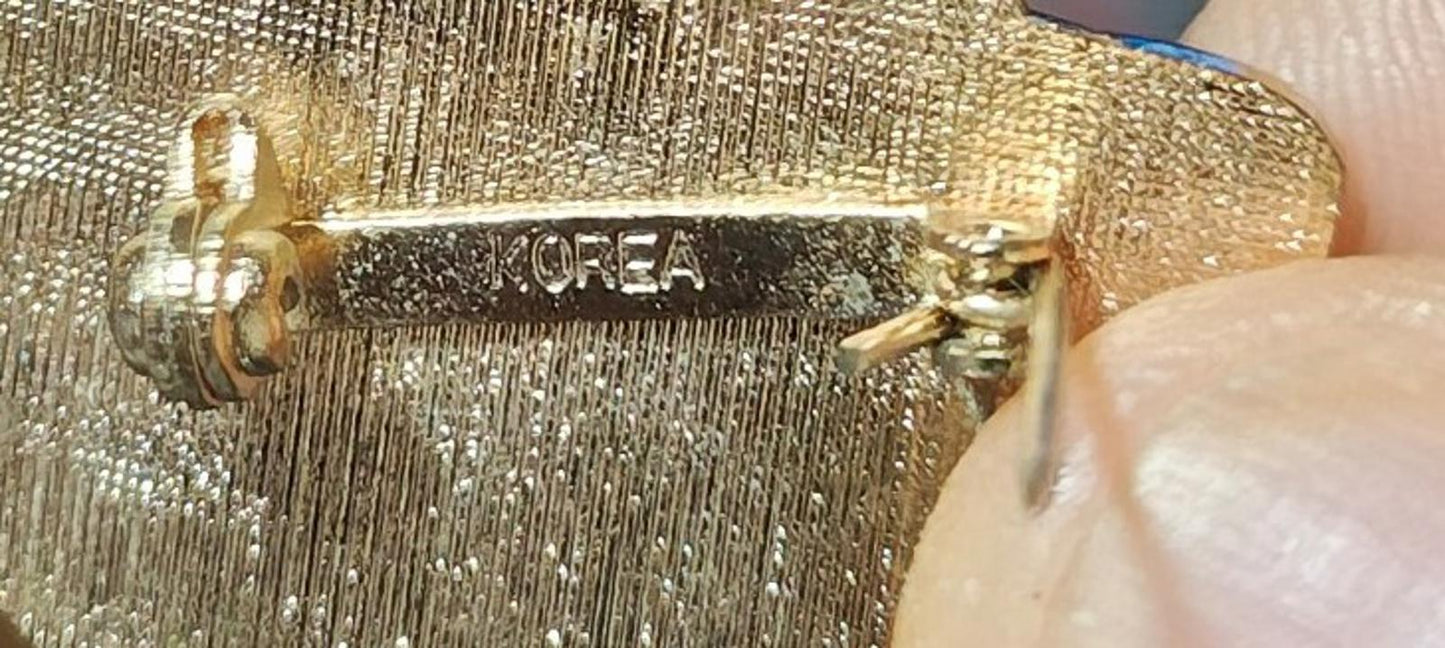 1970s Vintage Christmas Bells Gold Tone Enamel Brooch Pin