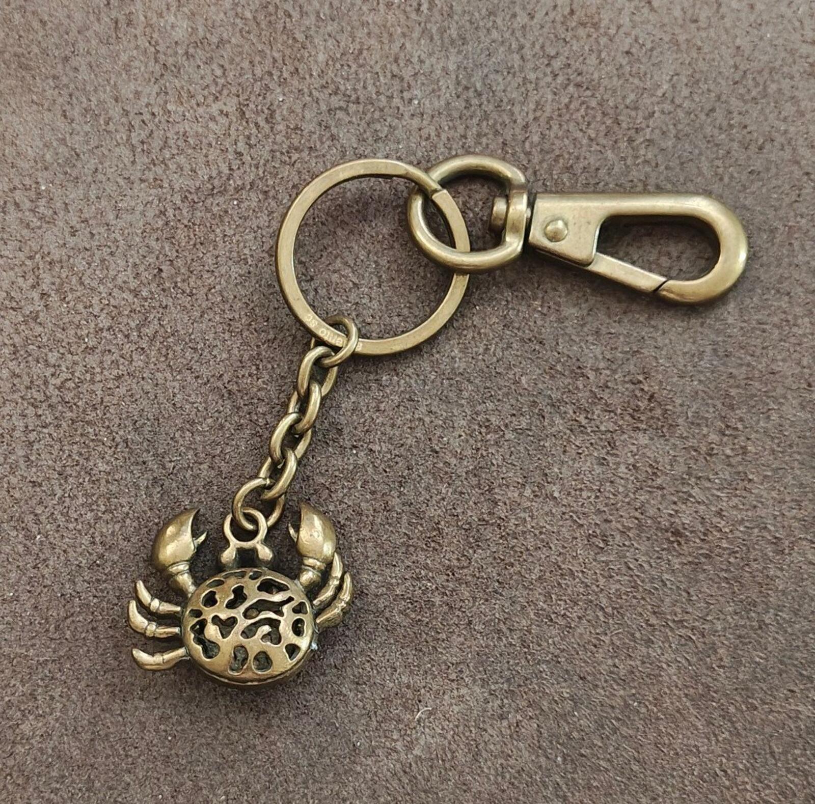Bronze crab keychain charm on a chain with a double key ring and clasp.