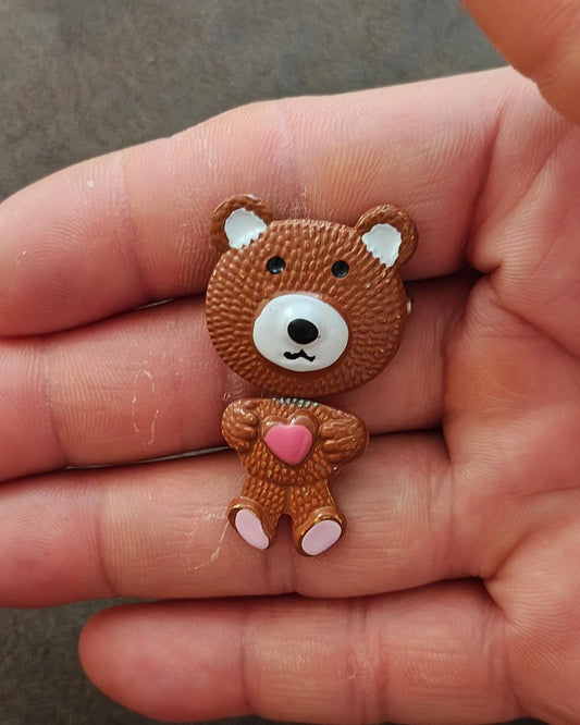 1970s/80s Metal Articulated Brown, White and Pink Enamel Teddy Bear Brooch