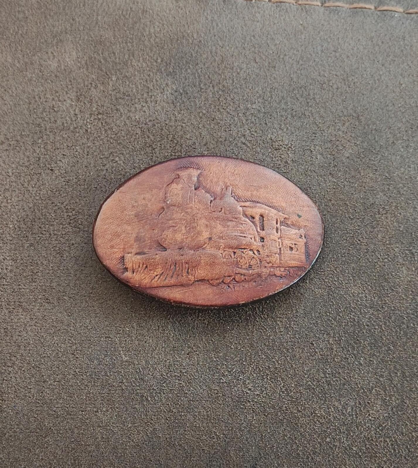 1987 Leather Expressions Steam Locomotive Train Belt Buckle