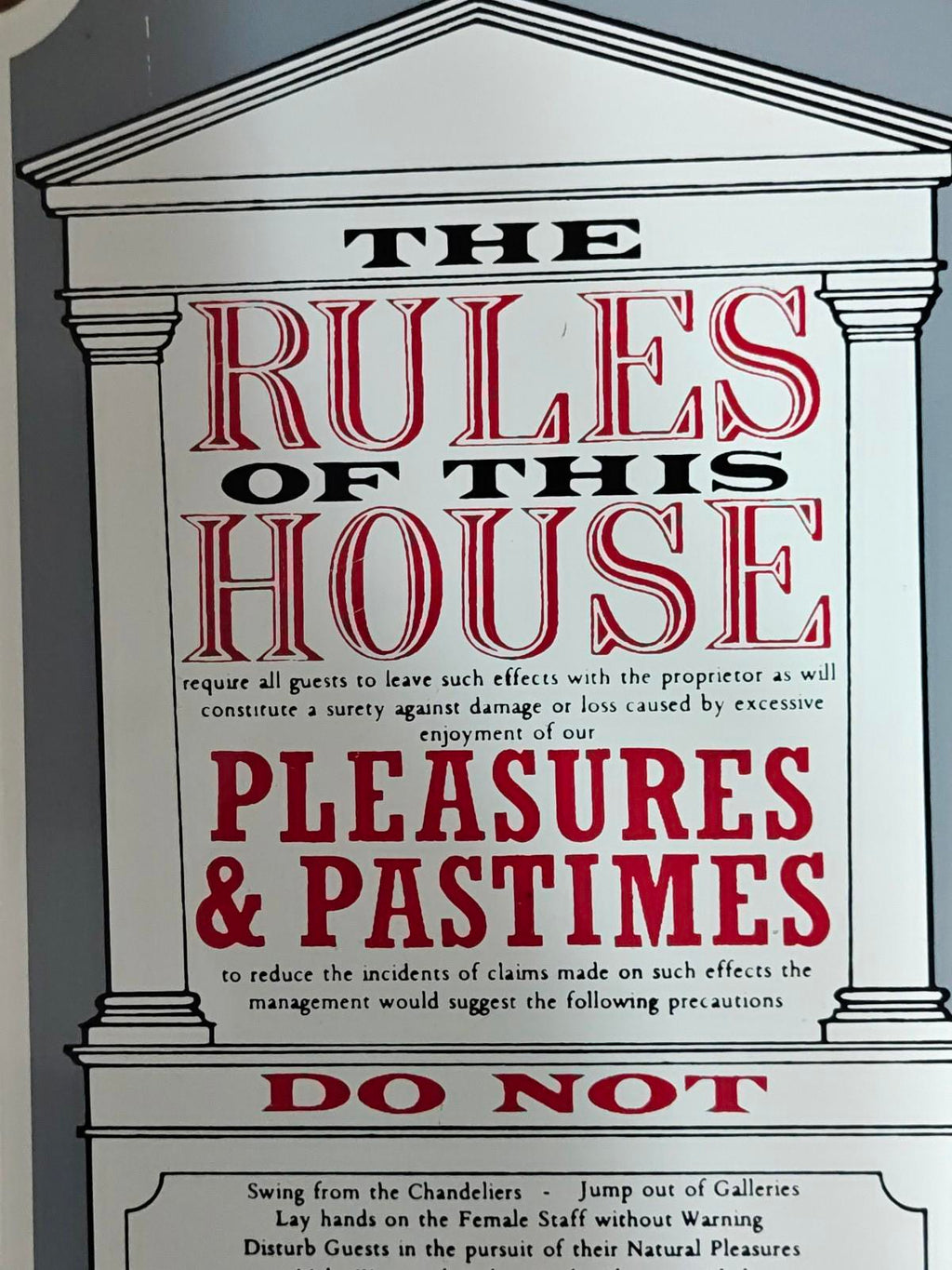 1991 Ande Rooney "The Rules of This House" Porcelain Enamel Metal Sign