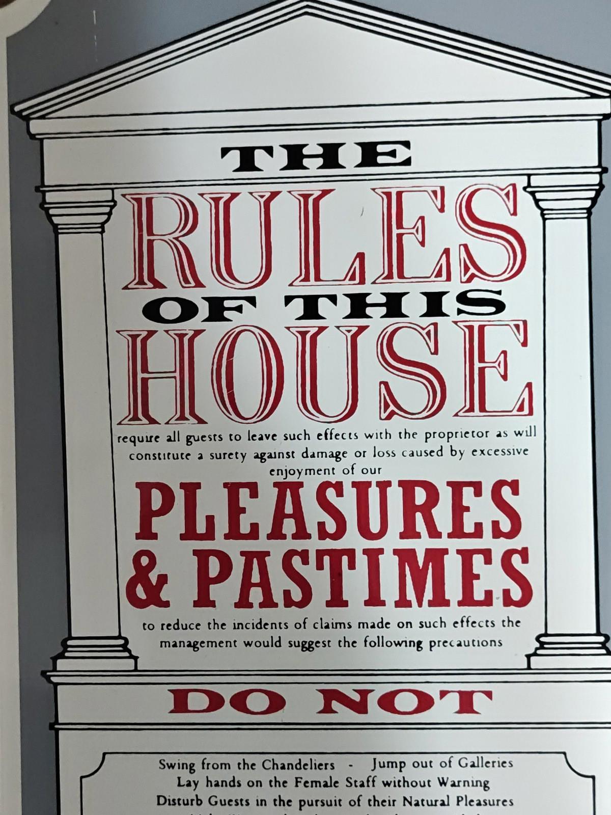 1991 Ande Rooney "The Rules of This House" Porcelain Enamel Metal Sign