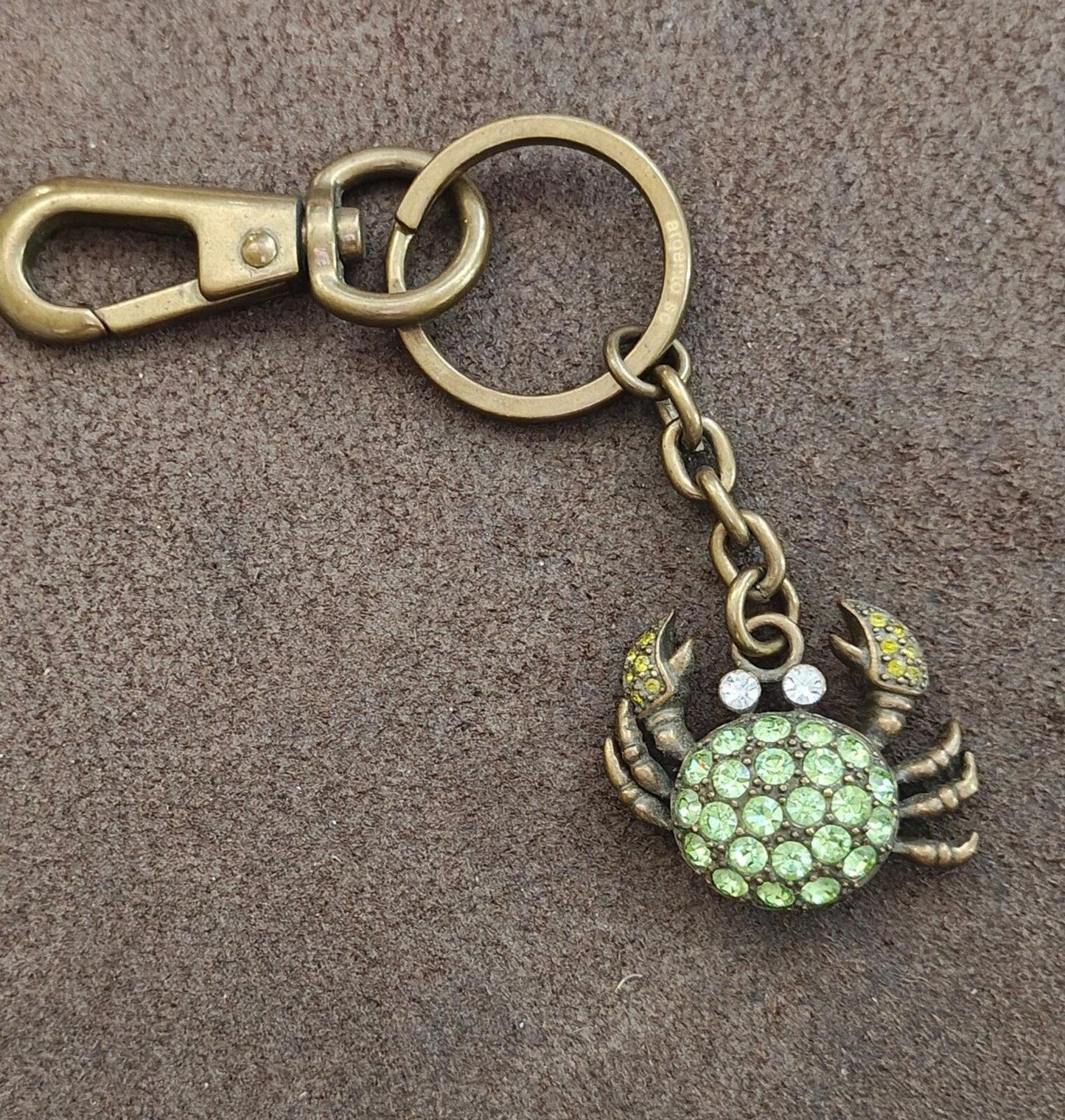 1990s Argento SC Green With Crystalized Swarovski Elements Crab Keychain