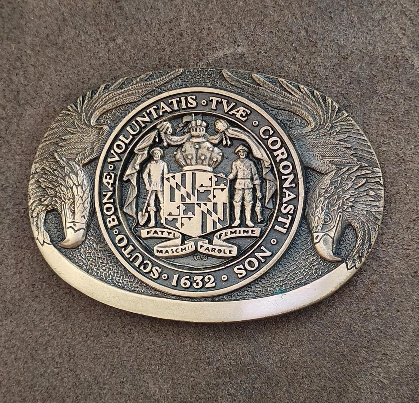 1980's ADM Solid Brass Maryland State Seal Belt Buckle First Edition No. 43